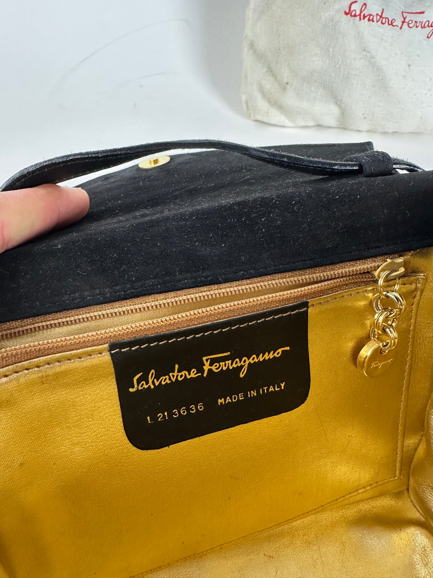 Vintage Salvatore Ferragamo Velour shoulder / crossbody bag black gold