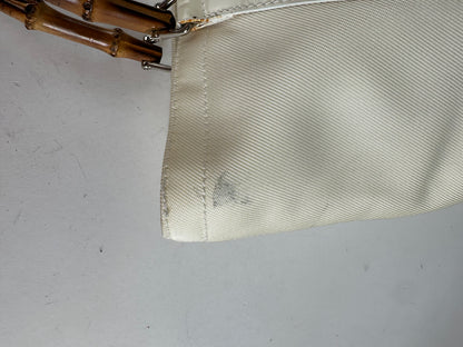 Vintage Gucci Bamboo Handle Canvas Tote Bag Ivory