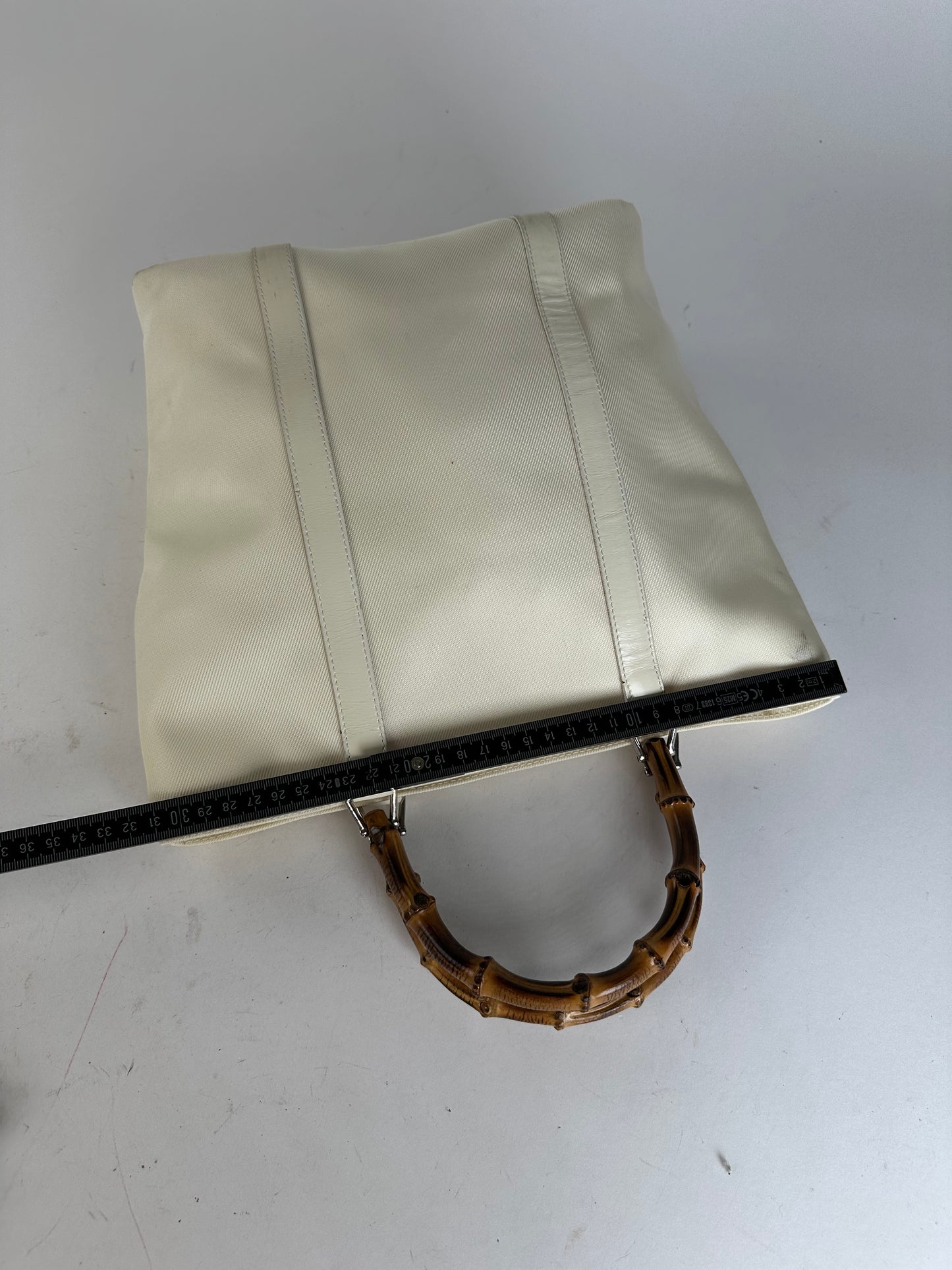 Vintage Gucci Bamboo Handle Canvas Tote Bag Ivory
