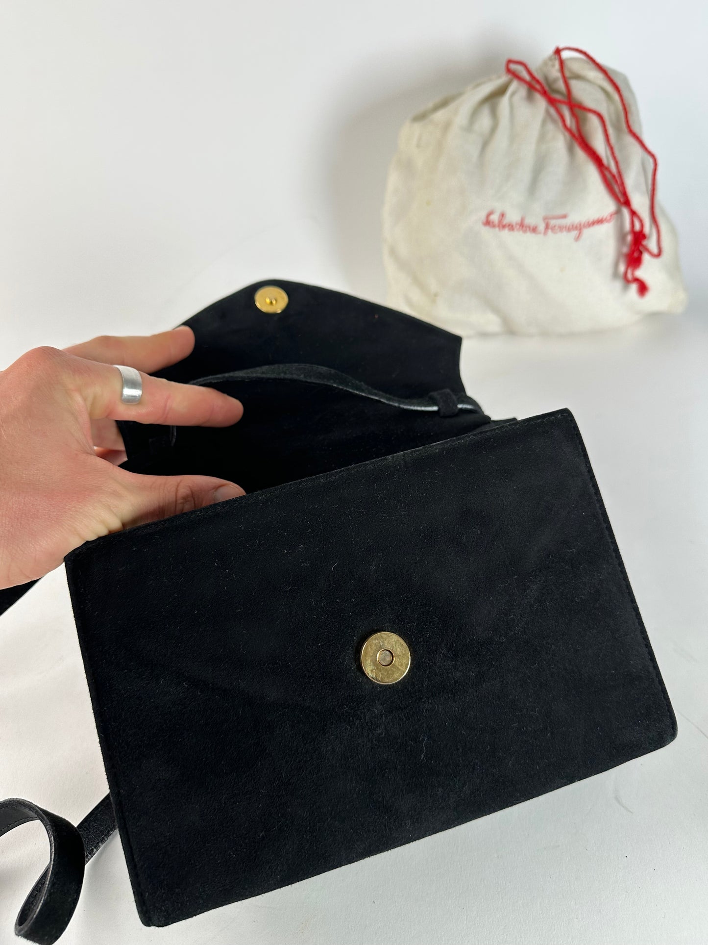 Vintage Salvatore Ferragamo Velour shoulder / crossbody bag black gold
