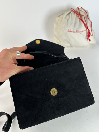 Vintage Salvatore Ferragamo Velour shoulder / crossbody bag black gold