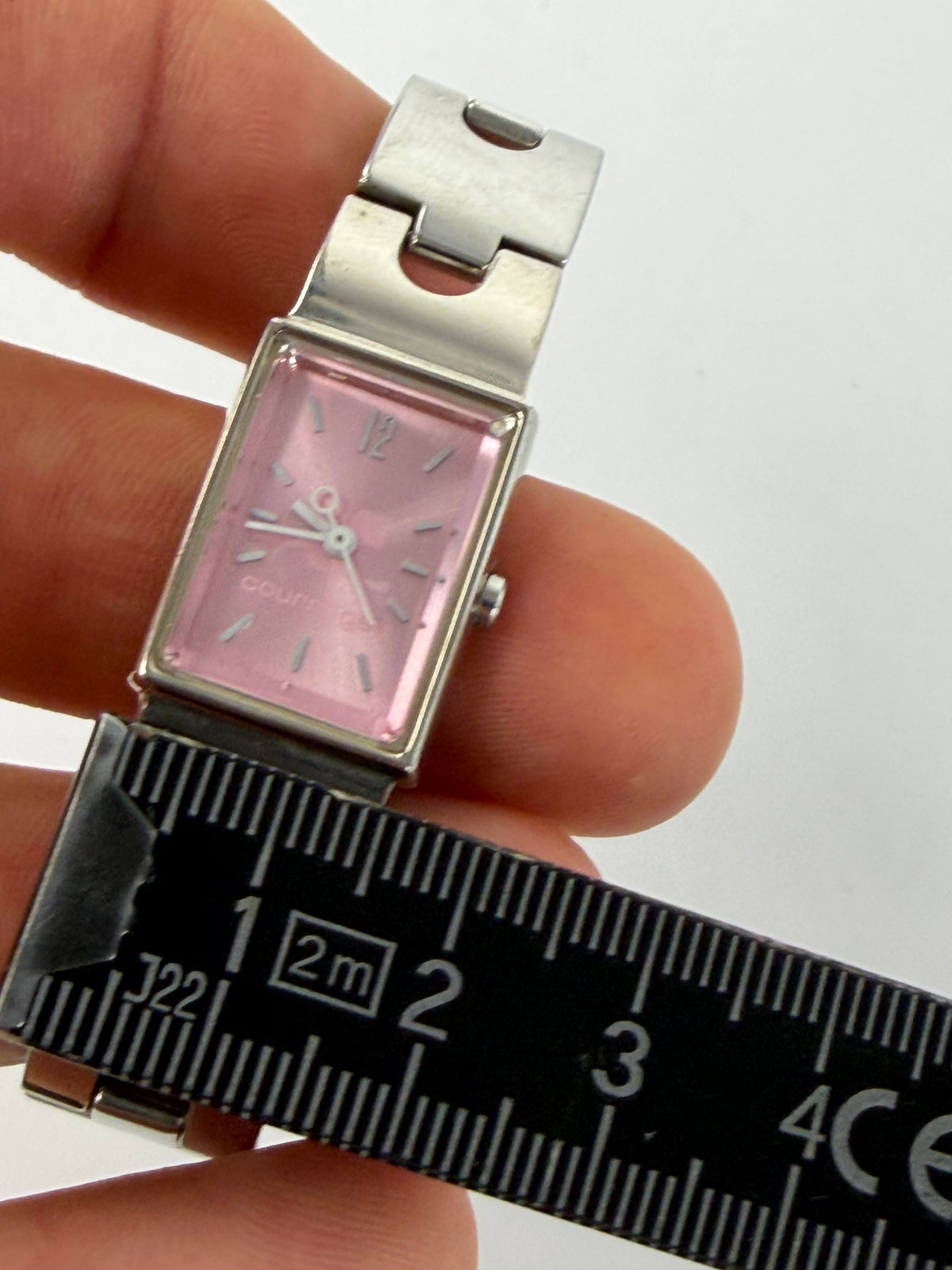 Vintage Courrèges Stainless Steel Bracelet Watch Pink Dial Early 2000s