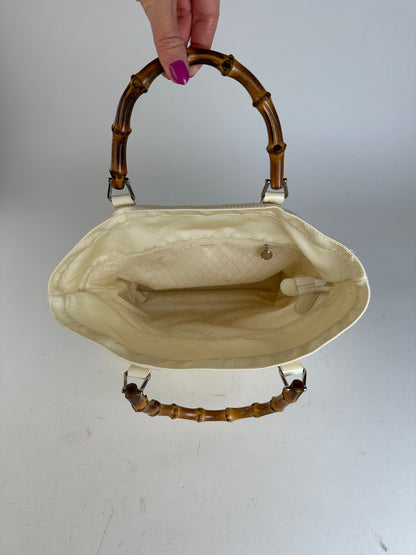 Vintage Gucci Bamboo Handle Canvas Tote Bag Ivory