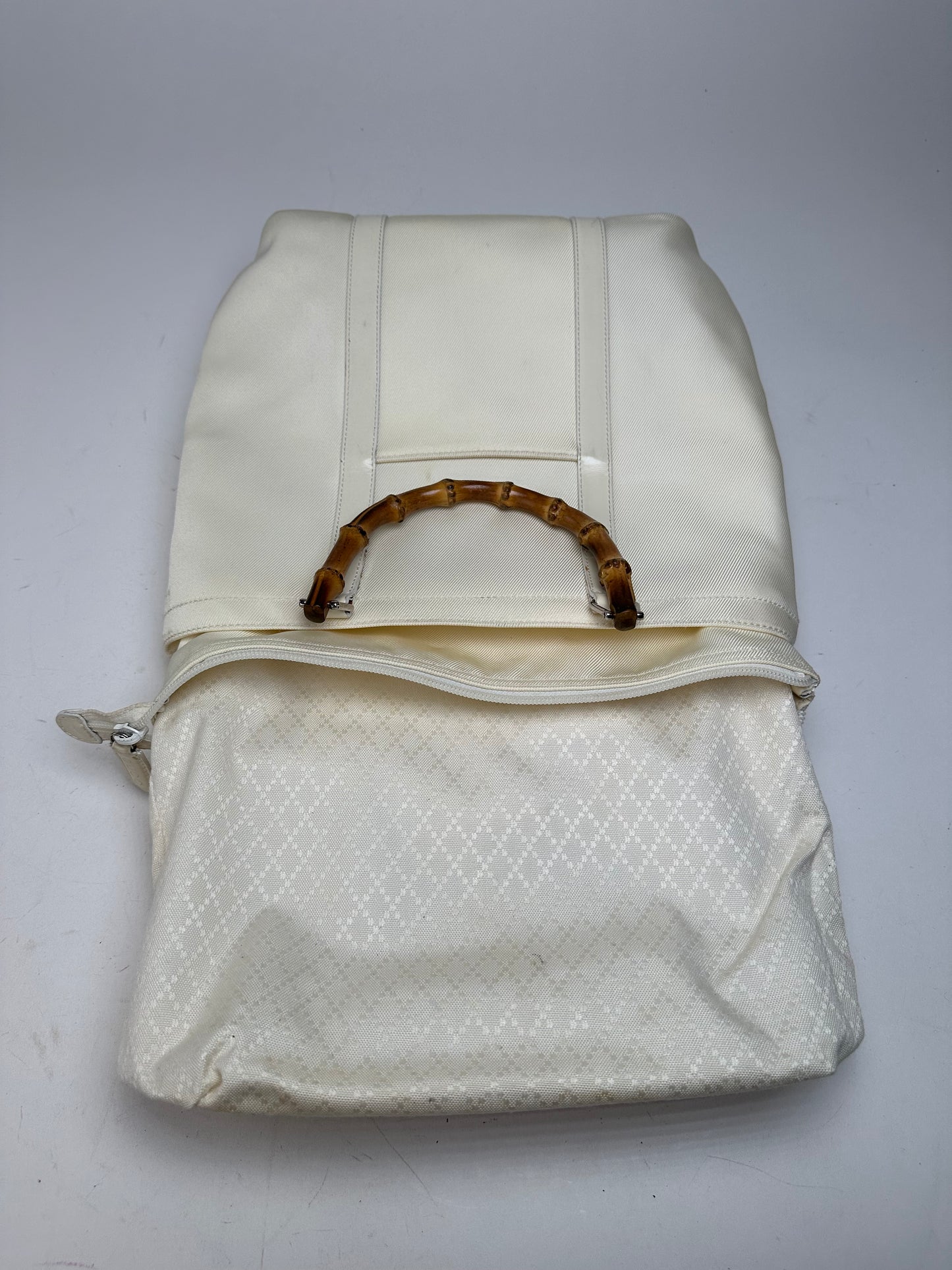Vintage Gucci Bamboo Handle Canvas Tote Bag Ivory