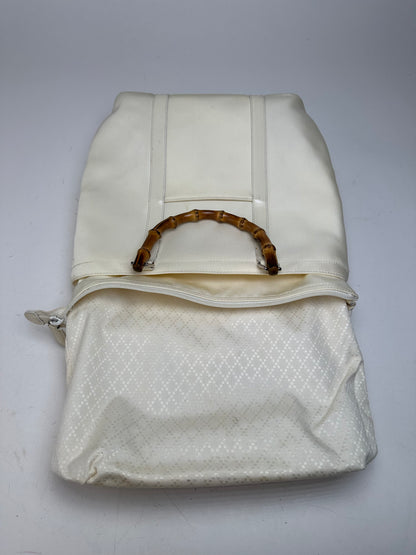 Vintage Gucci Bamboo Handle Canvas Tote Bag Ivory