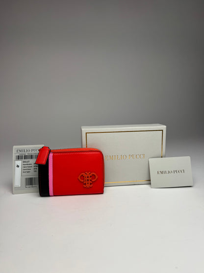 Vintage Emilio Pucci Leather Card Holder Red Black Pink