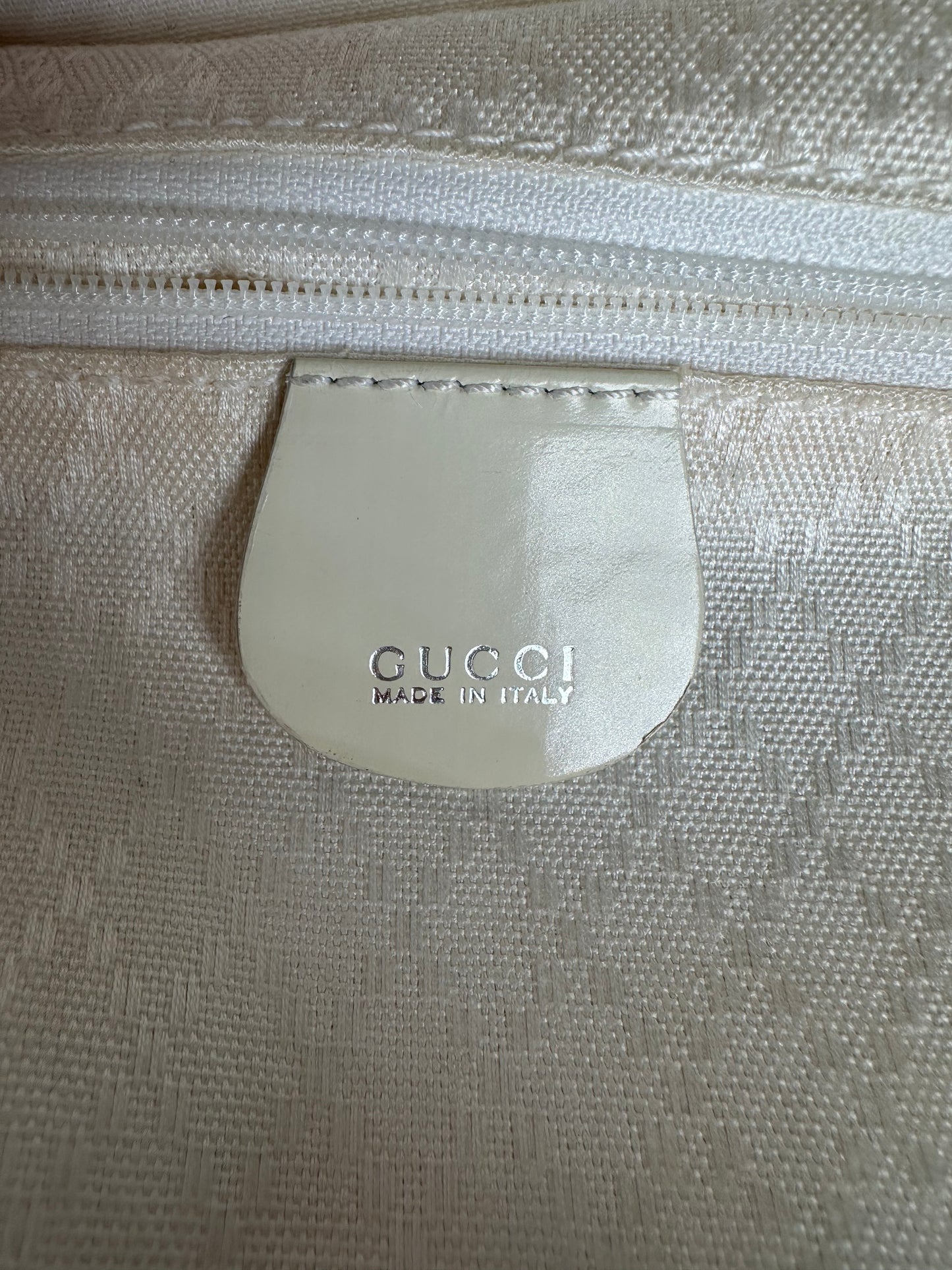 Vintage Gucci Bamboo Handle Canvas Tote Bag Ivory