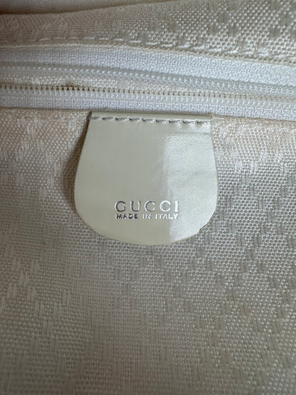 Vintage Gucci Bamboo Handle Canvas Tote Bag Ivory