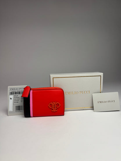 Vintage Emilio Pucci Leather Card Holder Red Black Pink
