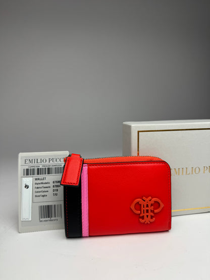 Vintage Emilio Pucci Leather Card Holder Red Black Pink