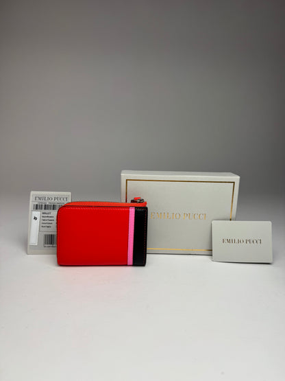 Vintage Emilio Pucci Leather Card Holder Red Black Pink