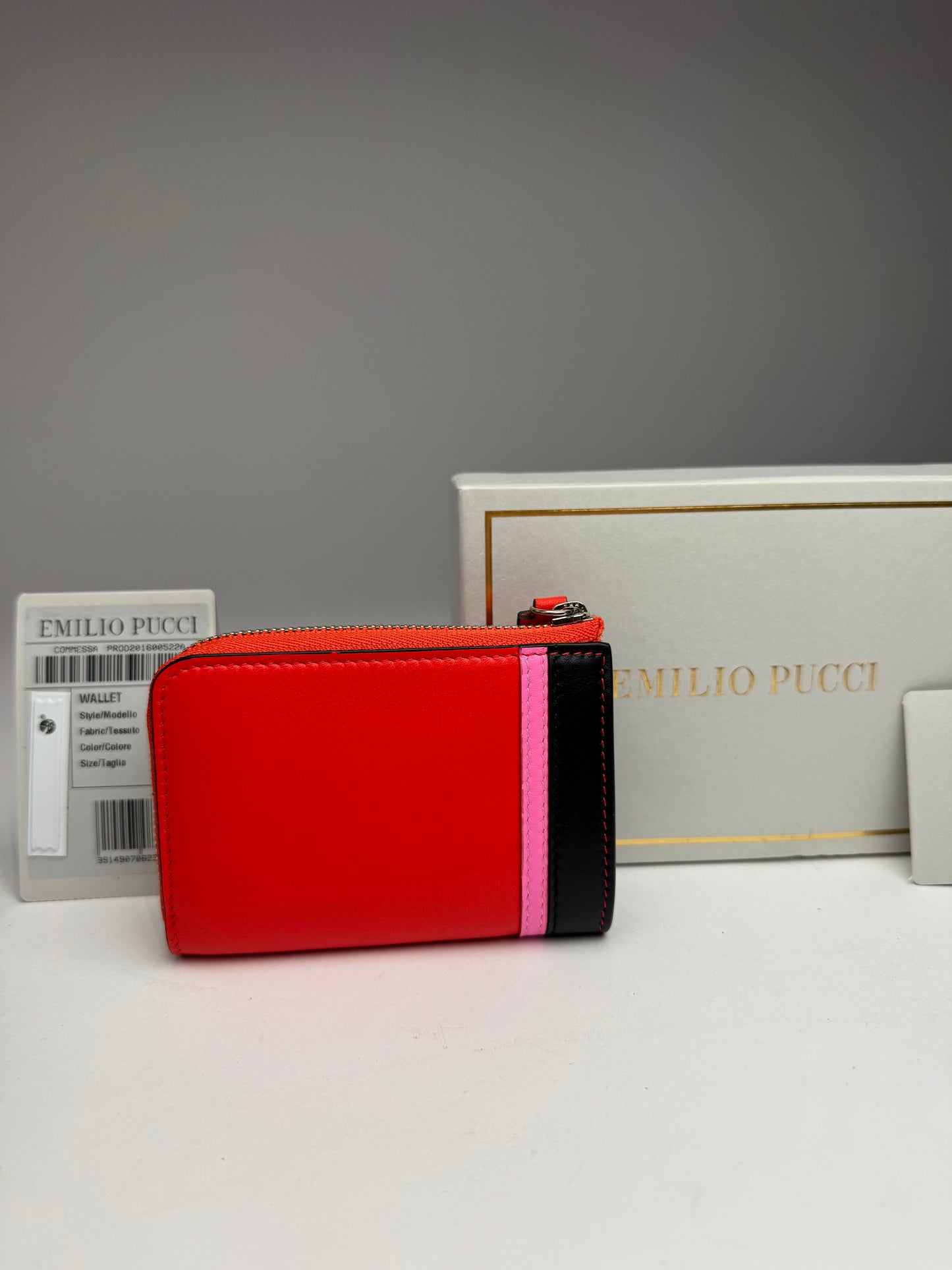 Vintage Emilio Pucci Leather Card Holder Red Black Pink