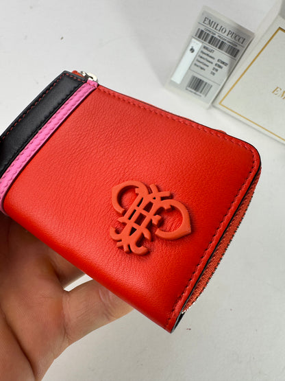 Vintage Emilio Pucci Leather Card Holder Red Black Pink