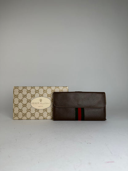 Vintage Gucci Web Stripe Leather Long Wallet Brown