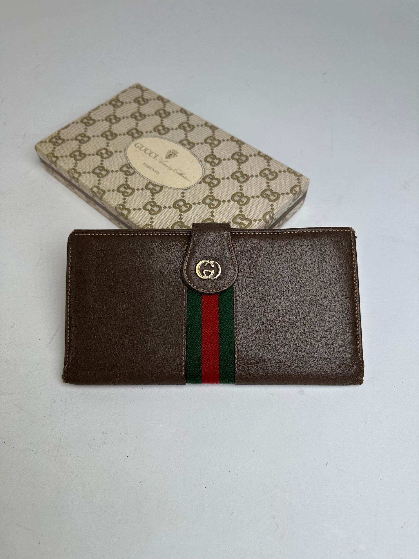Vintage Gucci Web Stripe Leather Long Wallet Brown