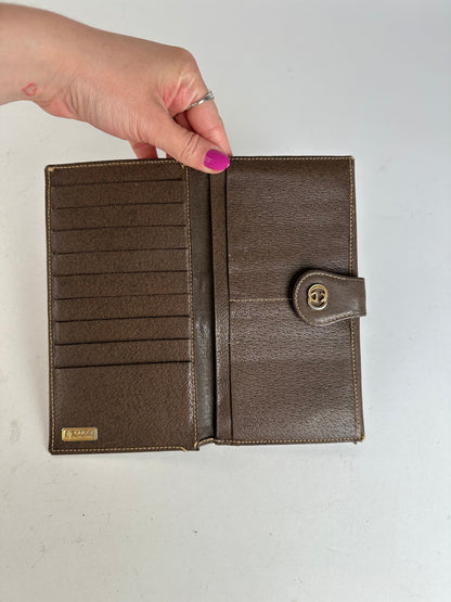 Vintage Gucci Web Stripe Leather Long Wallet Brown