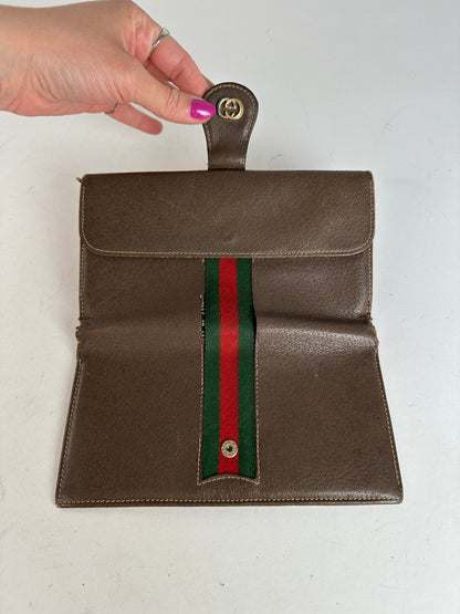 Vintage Gucci Web Stripe Leather Long Wallet Brown