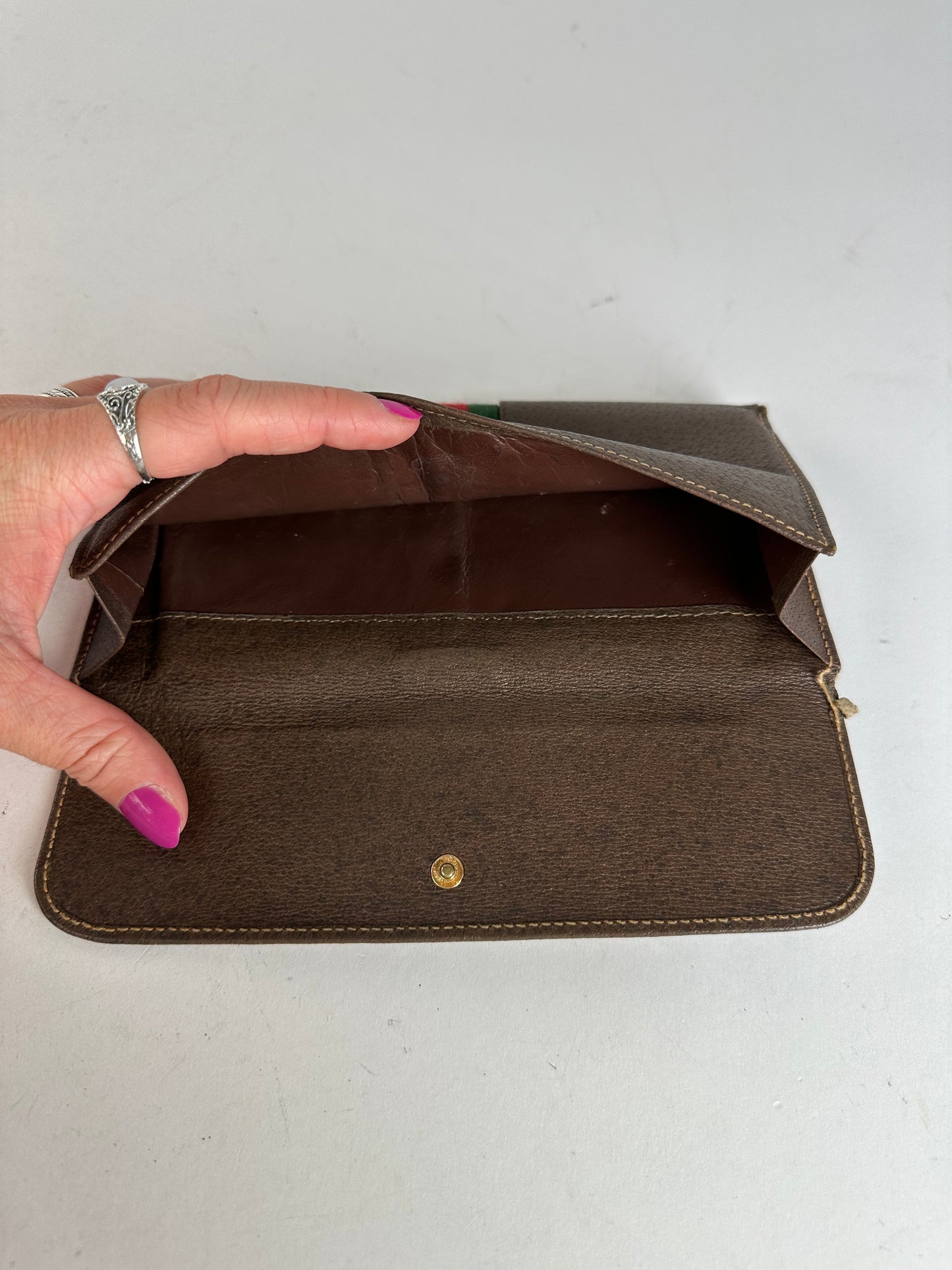 Vintage Gucci Web Stripe Leather Long Wallet Brown