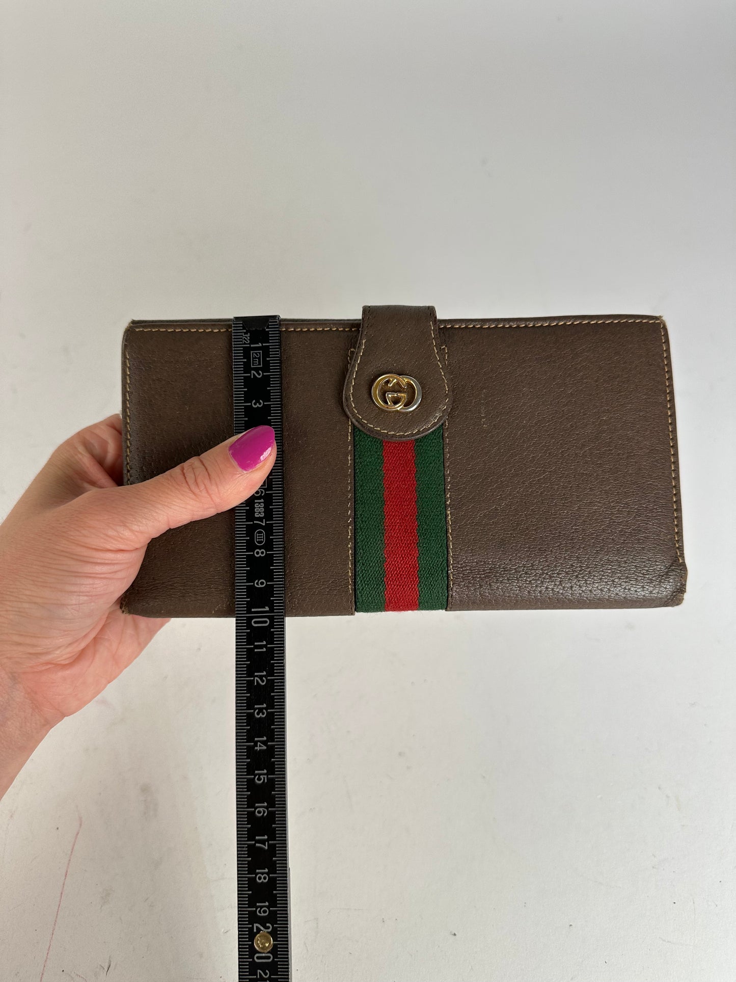 Vintage Gucci Web Stripe Leather Long Wallet Brown