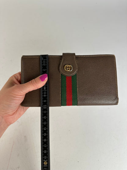 Vintage Gucci Web Stripe Leather Long Wallet Brown