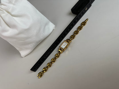 Vintage Gucci Bracelet Watch Gold Chain White Dial