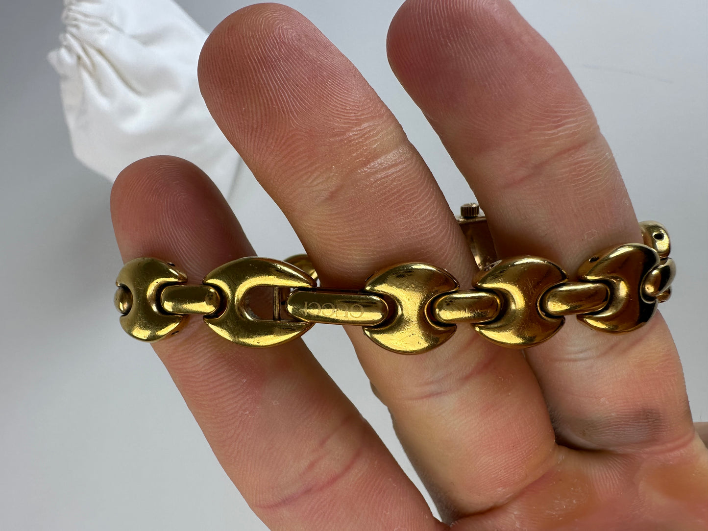 Vintage Gucci Bracelet Watch Gold Chain White Dial
