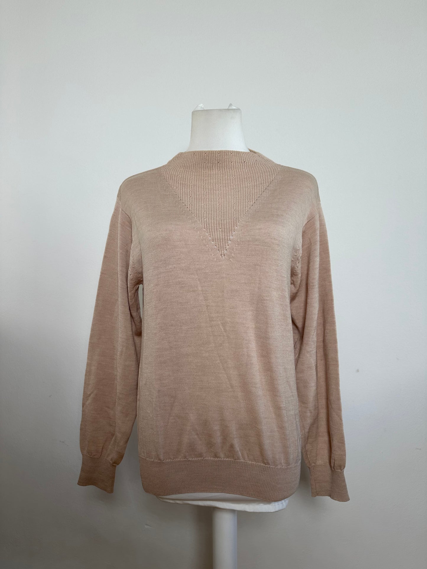 Vintage Dior Sports Wool Pointelle Knit Pullover Pink Beige M