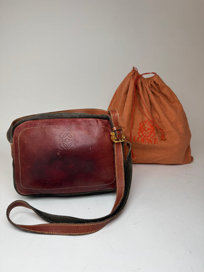 Vintage Loewe Madrid Suede Leather bag Red Green