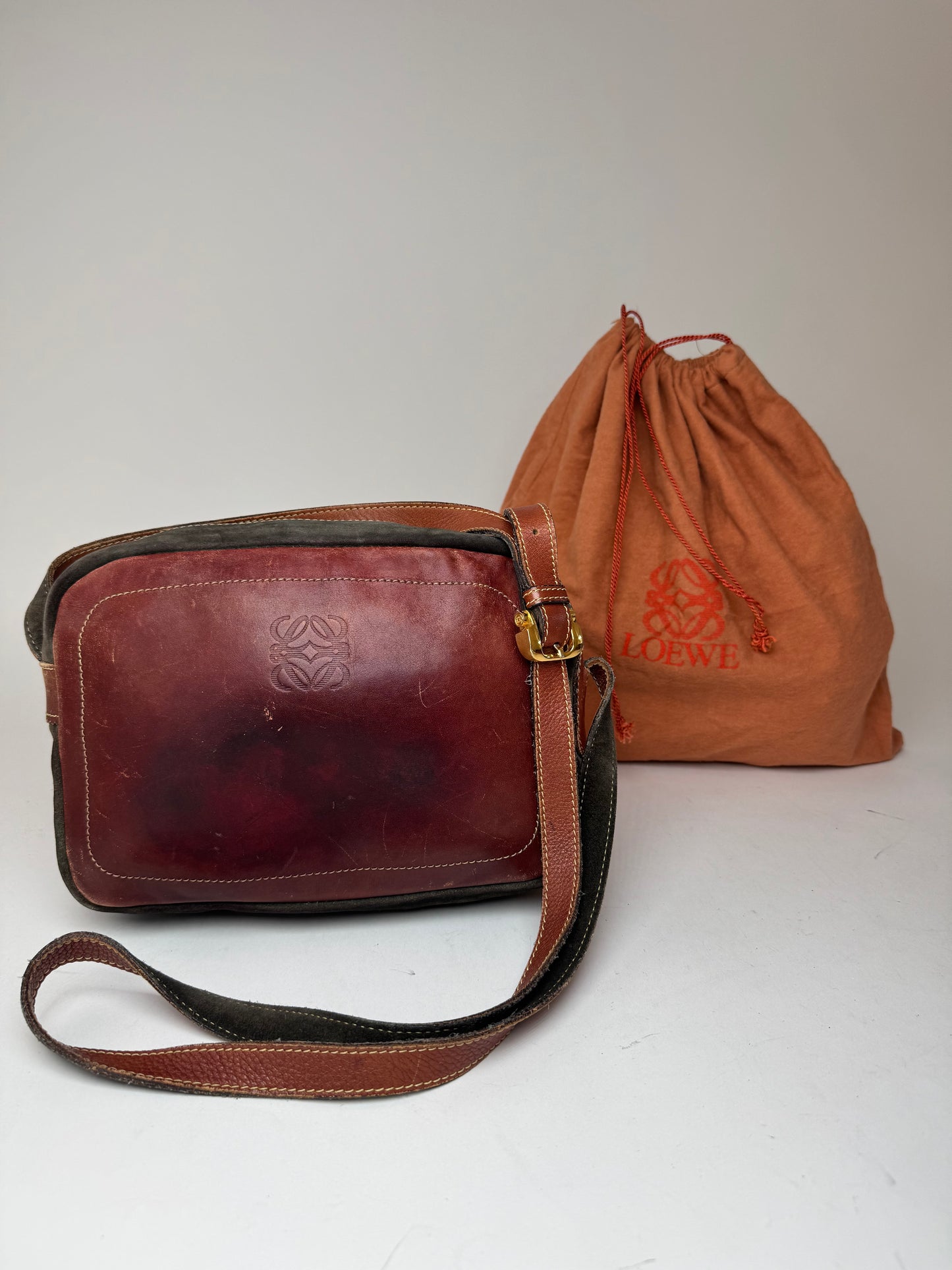 Vintage Loewe Madrid Suede Leather bag Red Green