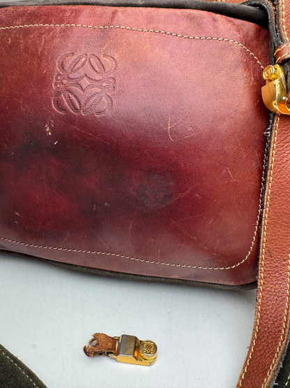 Vintage Loewe Madrid Suede Leather bag Red Green