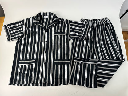 Vintage Yves Saint Laurent Striped Cotton Pajama Set Black White
