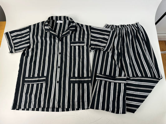 Vintage Yves Saint Laurent Striped Cotton Pajama Set Black White