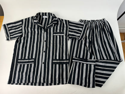 Vintage Yves Saint Laurent Striped Cotton Pajama Set Black White