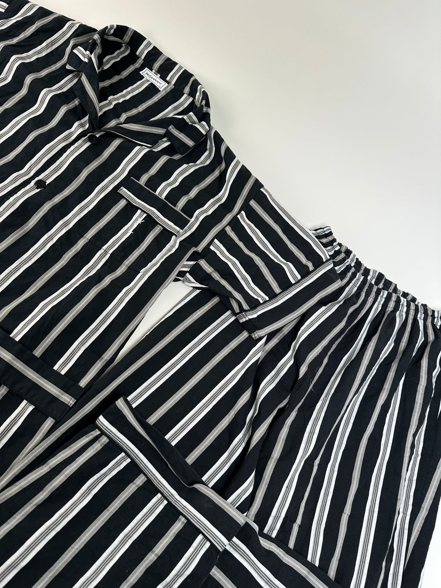 Vintage Yves Saint Laurent Striped Cotton Pajama Set Black White