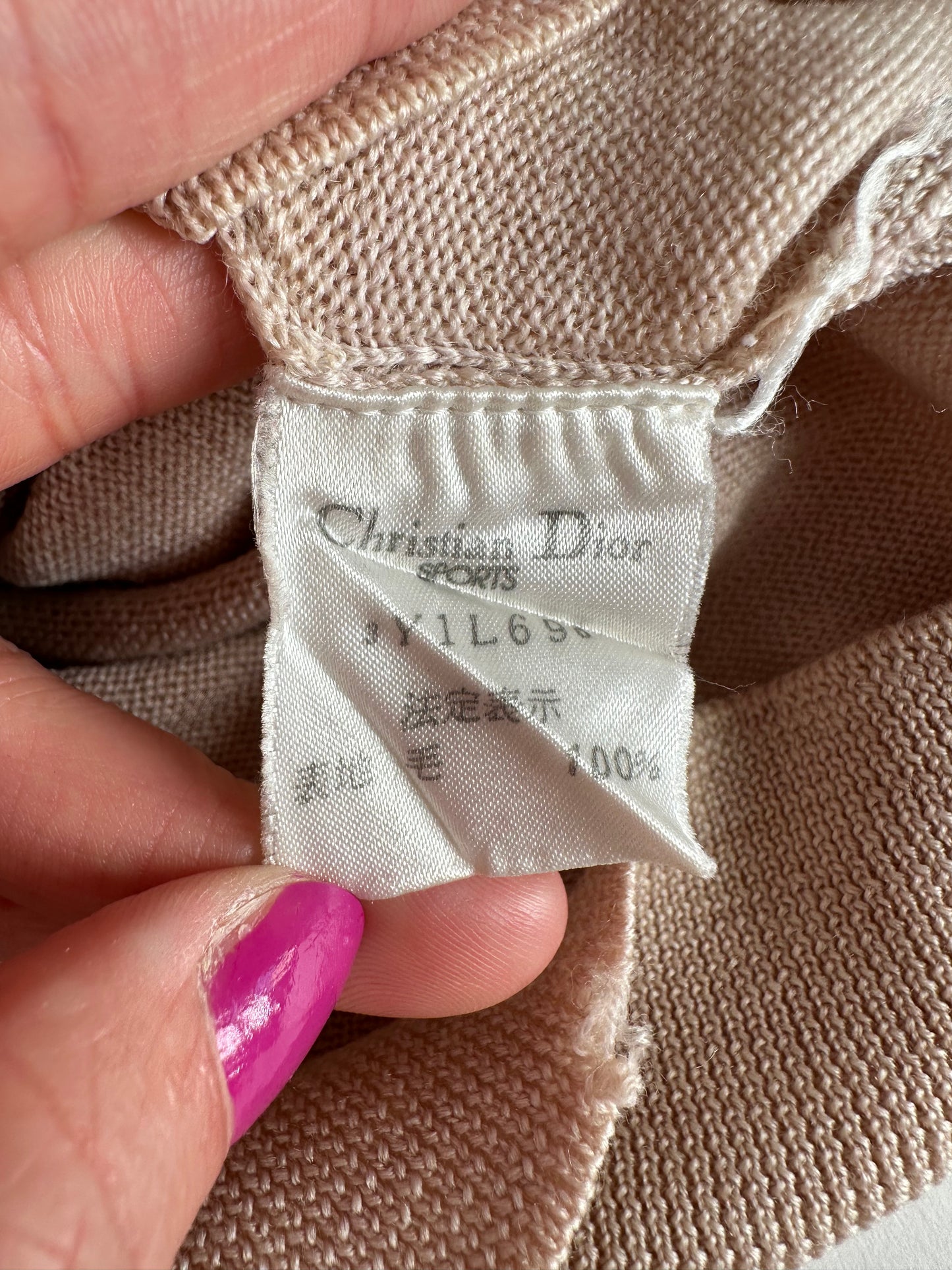 Vintage Dior Sports Wool Pointelle Knit Pullover Pink Beige M