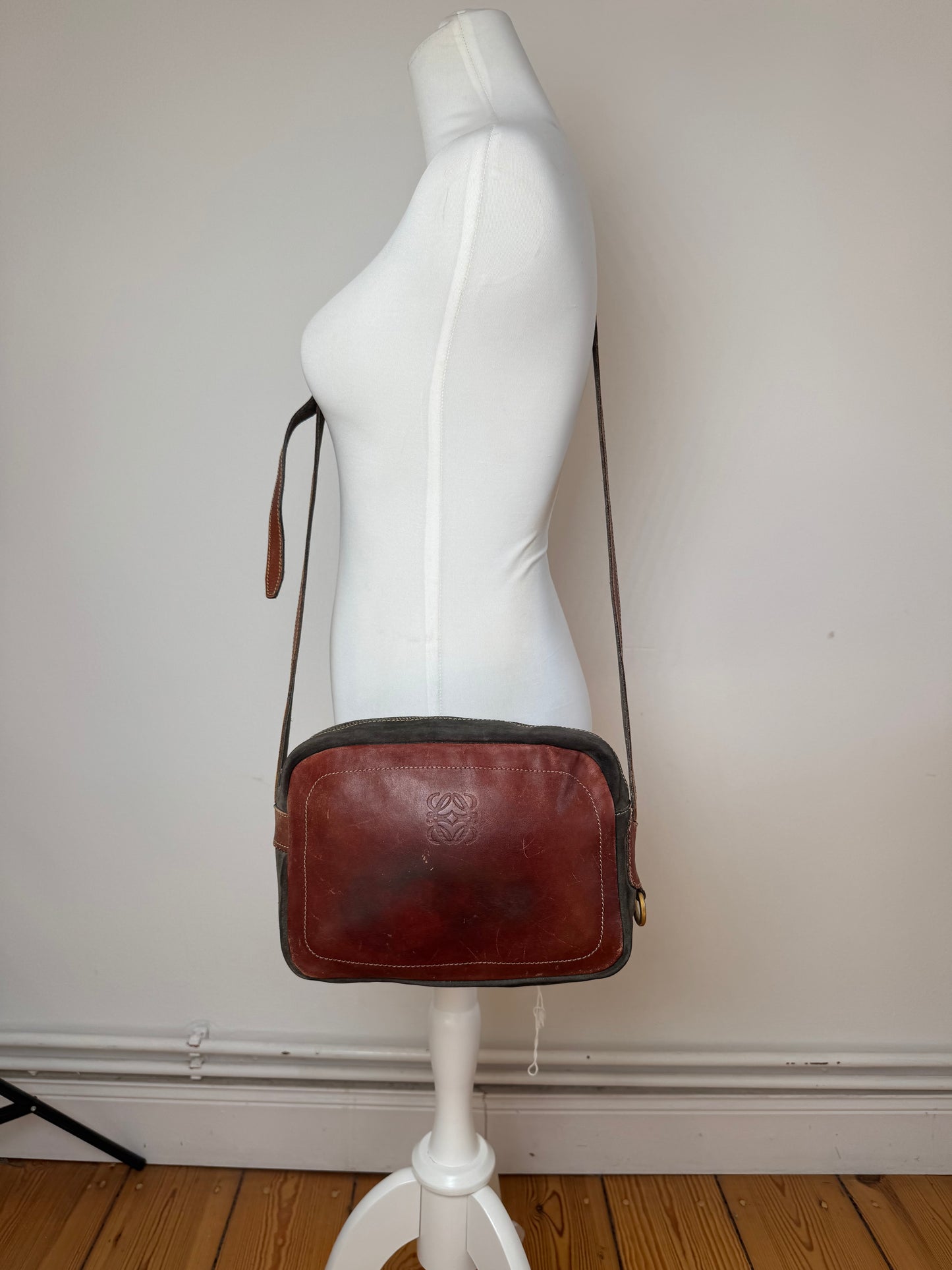 Vintage Loewe Madrid Suede Leather bag Red Green