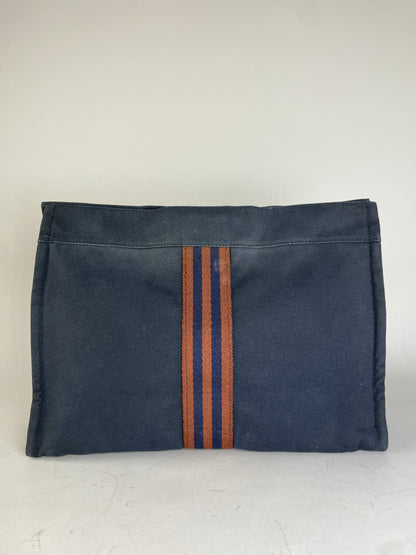 Vintage Hermes Cotton Clutch Bag Navy Rust Silver