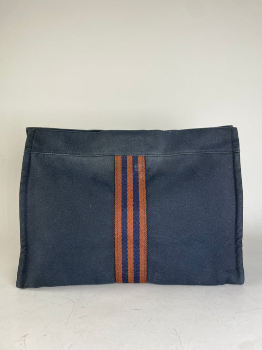 Vintage Hermes Cotton Clutch Bag Navy Rust Silver
