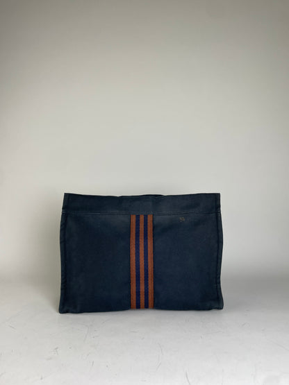 Vintage Hermes Cotton Clutch Bag Navy Rust Silver