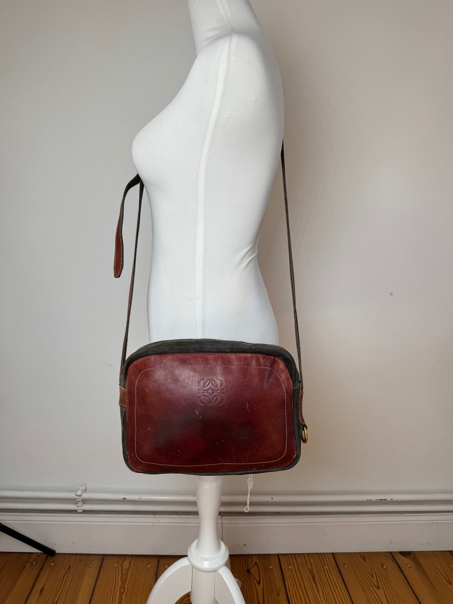 Vintage Loewe Madrid Suede Leather bag Red Green