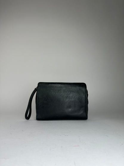 Vintage Balenciaga BB Logo Leather Wristlet Pouch Black