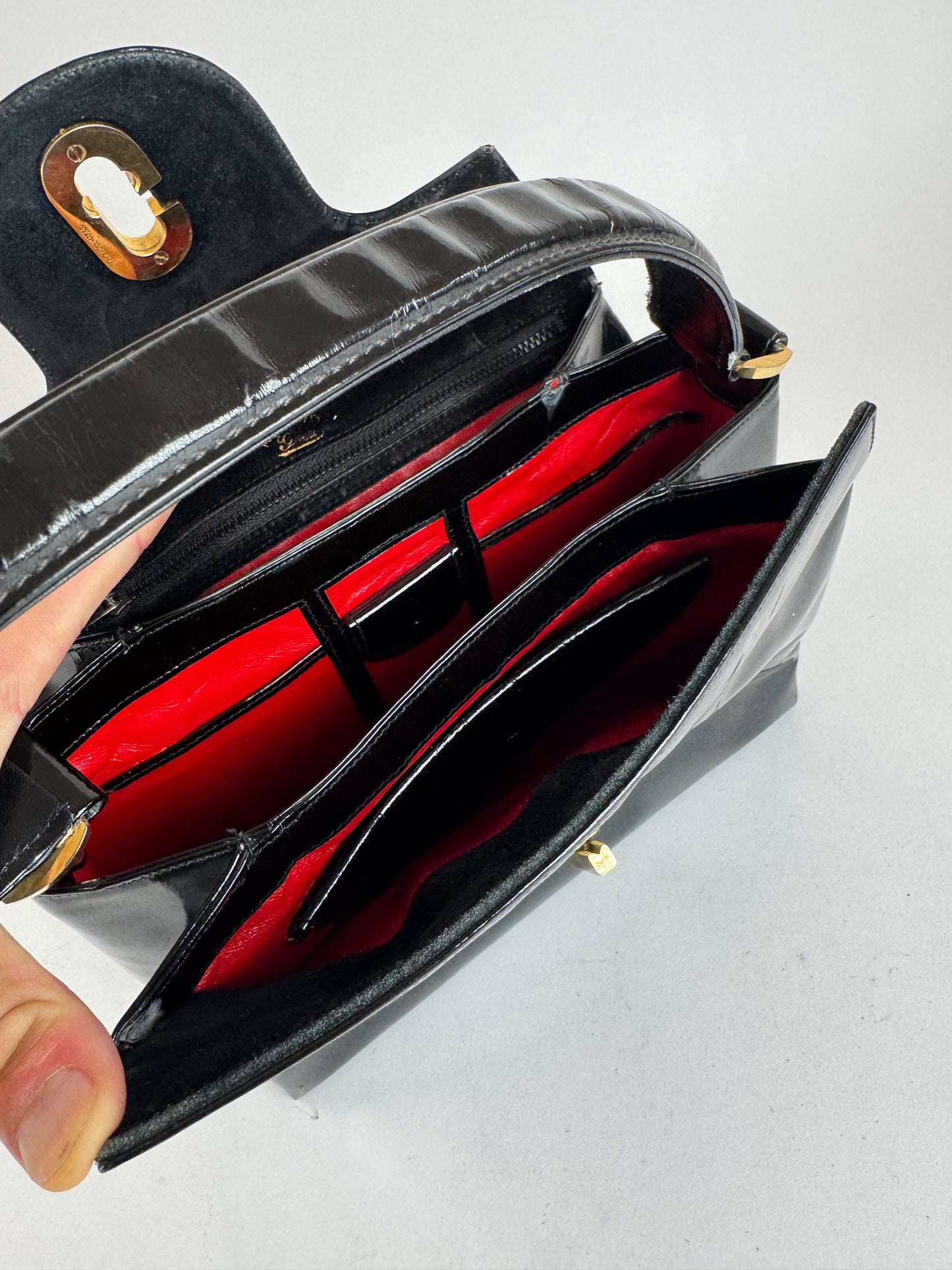 Sac Gucci vintage en cuir verni noir