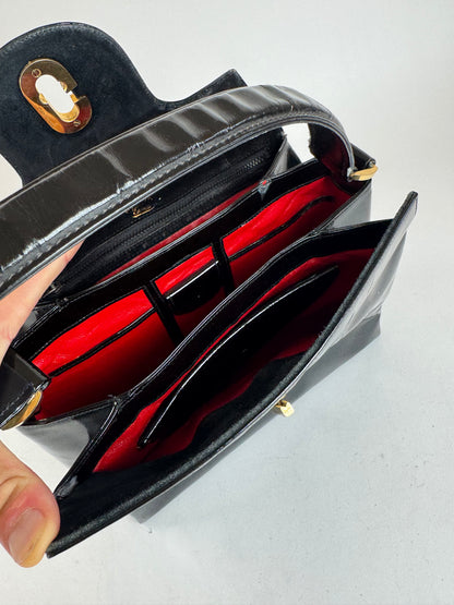 Sac Gucci vintage en cuir verni noir