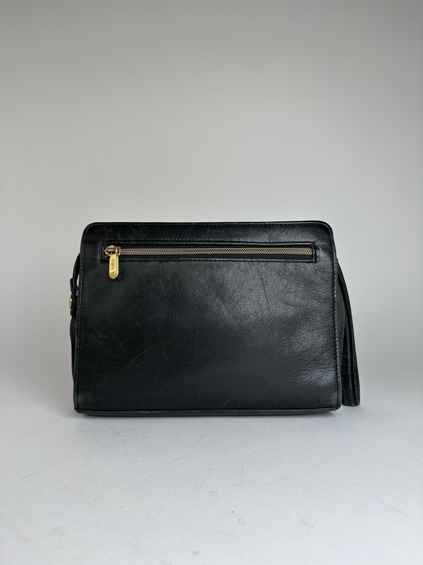 Vintage Balenciaga BB Logo Leather Wristlet Pouch Black