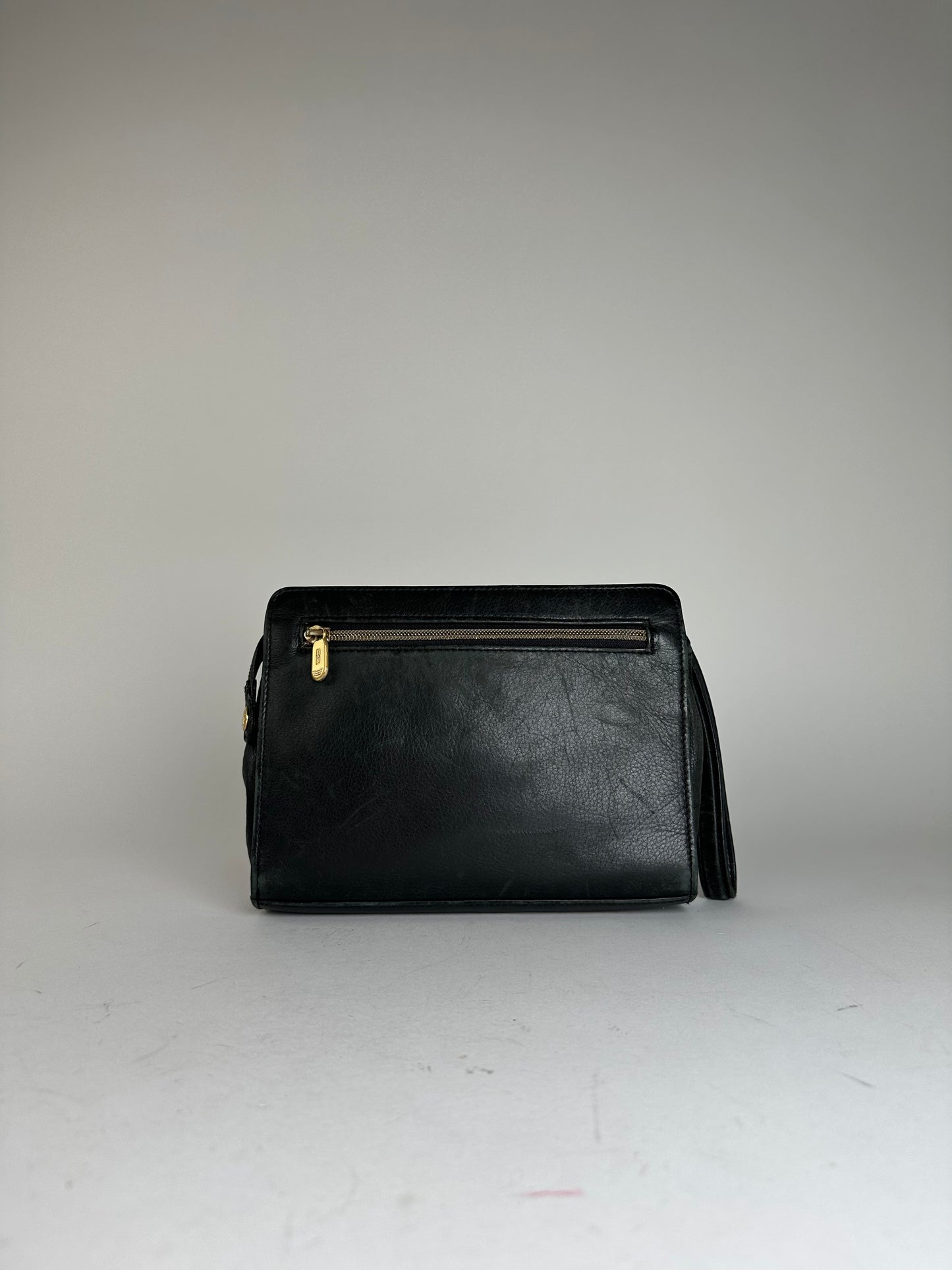 Vintage Balenciaga BB Logo Leather Wristlet Pouch Black