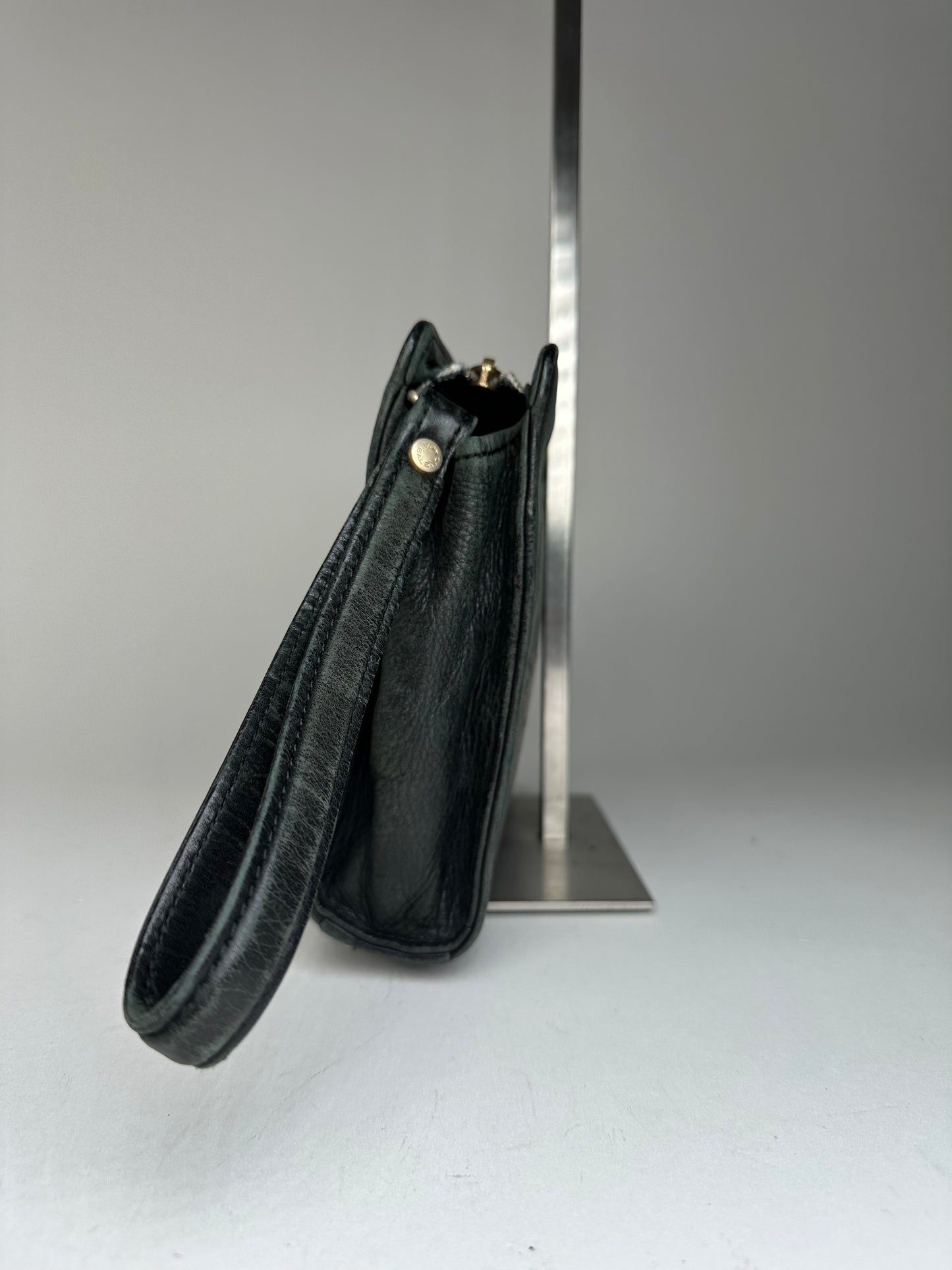 Vintage Balenciaga BB Logo Leather Wristlet Pouch Black
