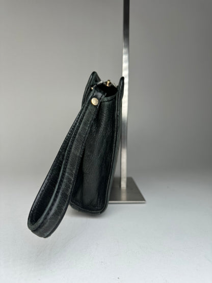 Vintage Balenciaga BB Logo Leather Wristlet Pouch Black