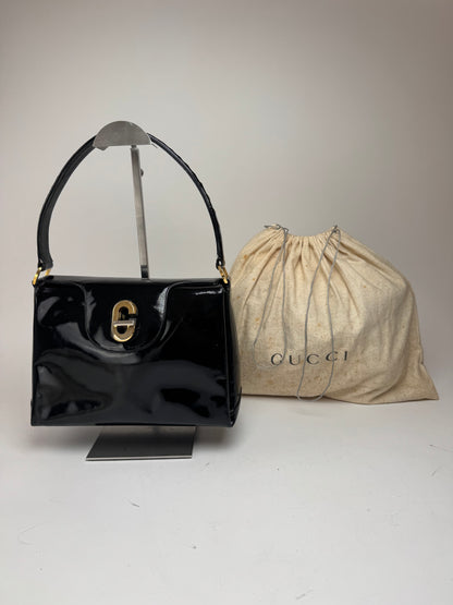 Sac Gucci vintage en cuir verni noir