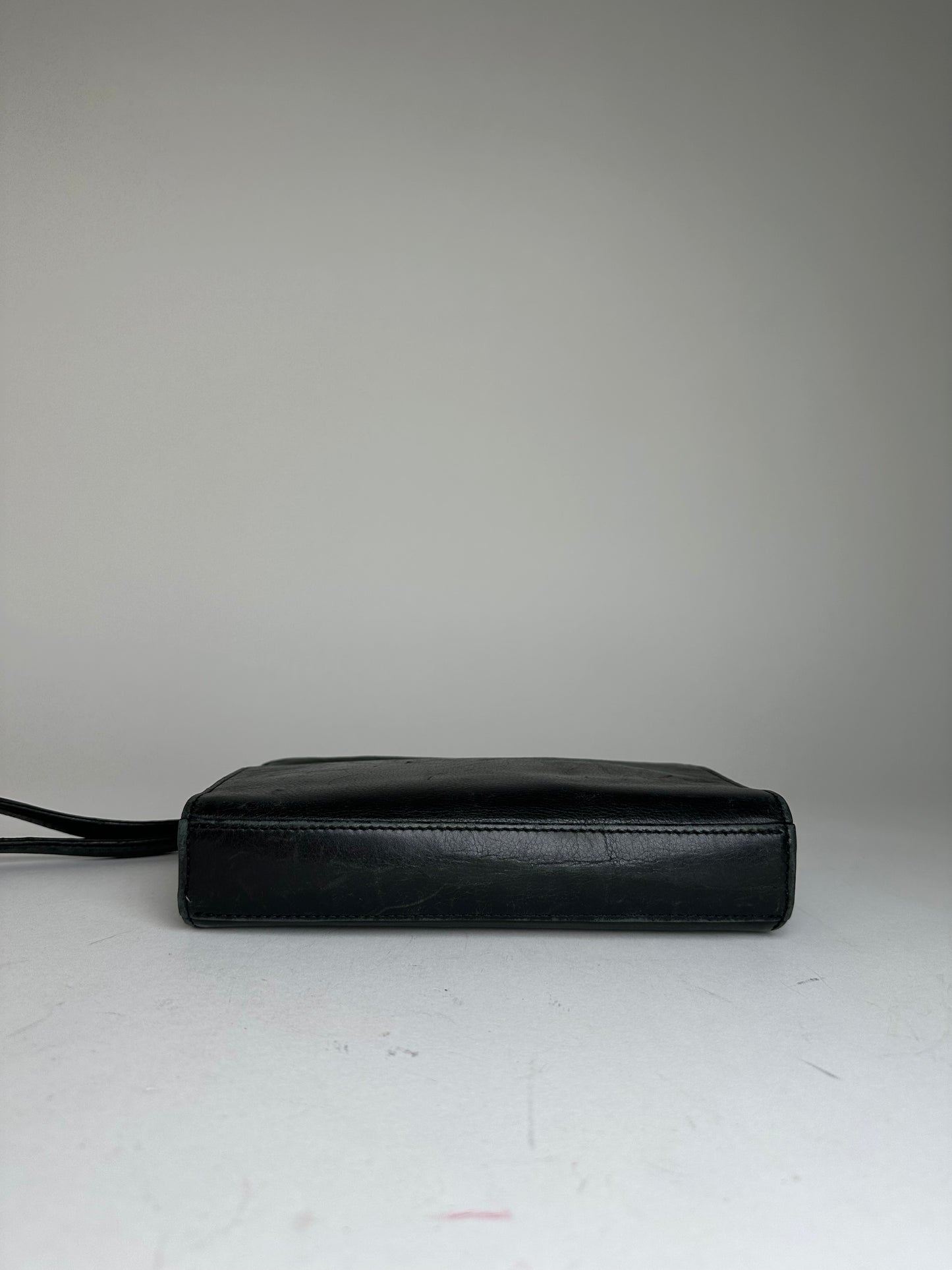 Vintage Balenciaga BB Logo Leather Wristlet Pouch Black