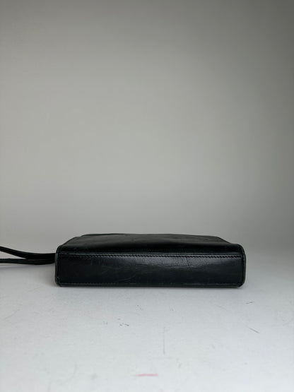 Vintage Balenciaga BB Logo Leather Wristlet Pouch Black